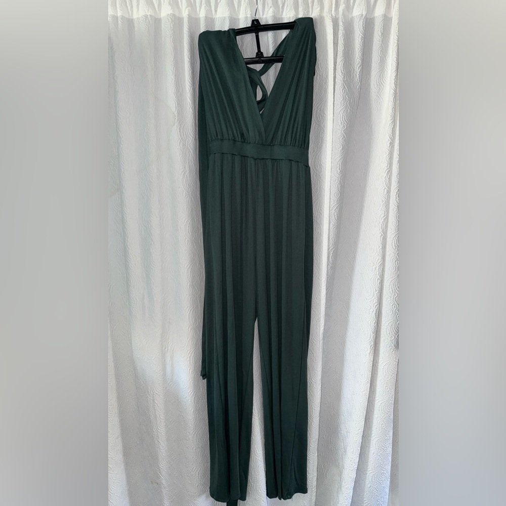 Cider Deep Green V-Neck Jumpsuit